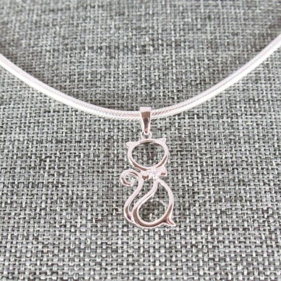 Sterling Silver 925  Cat Pendant Snake Chain 20” - Picture 4 of 9